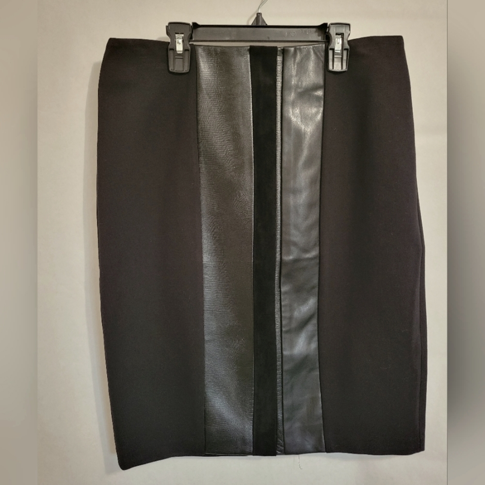 Calvin Klein Black Pencil Skirt with Faux Leather Detail Size 8